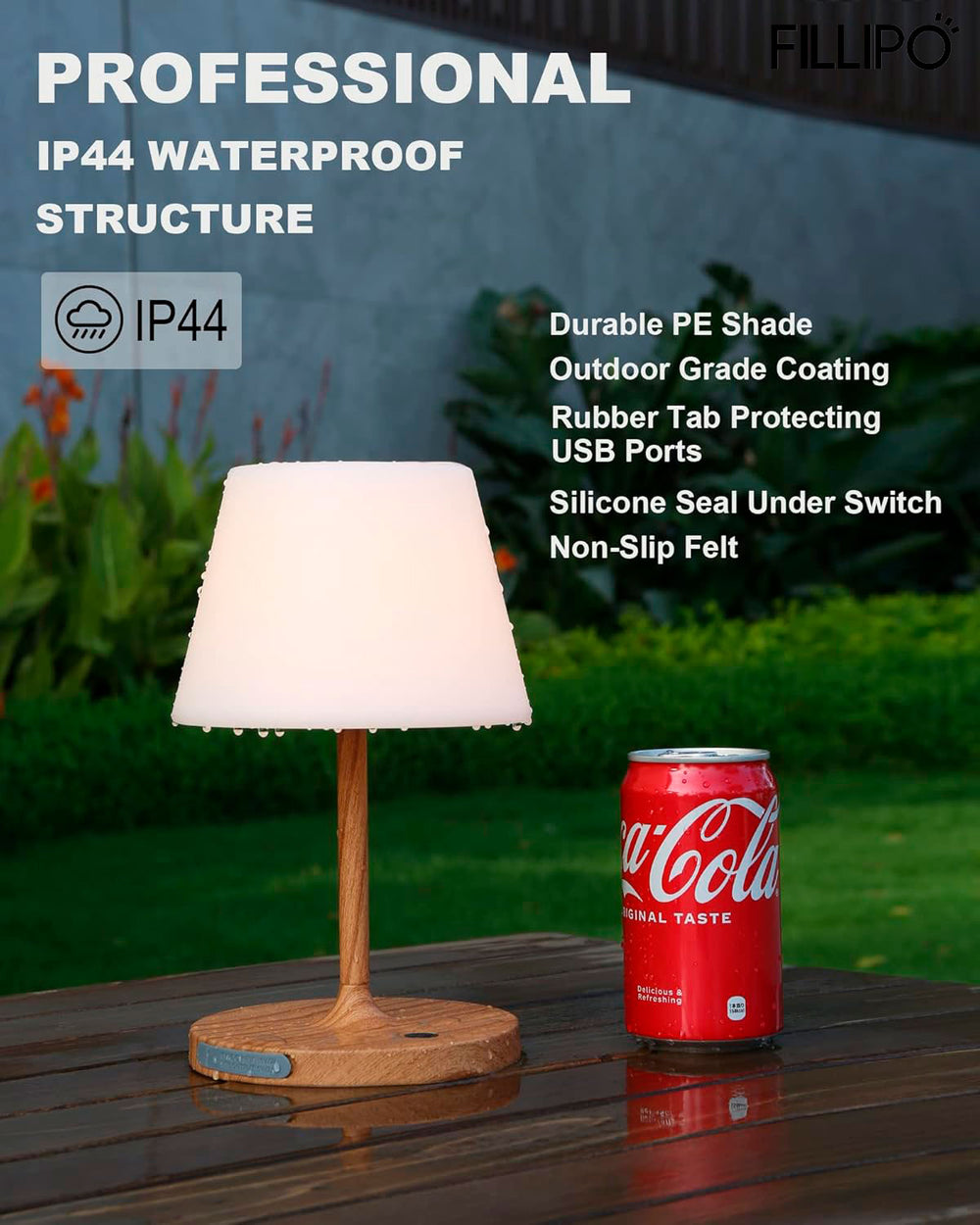 Fillipo Outdoor Battery Operated Electric lamps Waterproof, 4000mAh Cordless Rechargeable