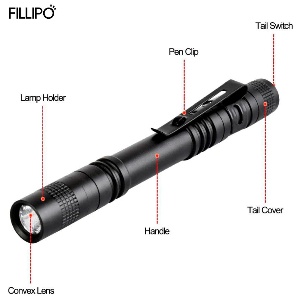 Fillipo LED Pen Flashlights, Lightweight, Mini, Waterproof Pocket Flashlight with Clip