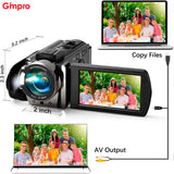 Gimpro Video Camera Camcorder Digital Camera Recorder Full HD 1080P 15FPS 24MP 3.0 Inch 270 Degree Rotation LCD 16X Digital Zoom Camcorder Camera with 2 Batteries(Black)