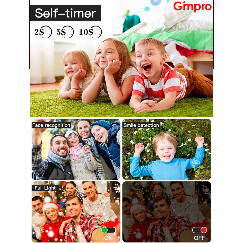 Gimpro Digital Camera, 56MP FHD 1080P Camera for Kids with 16x Zoom Anti Shake, Kid Camera with 32GB TF Card, Two Batteries, Lanyard, Compact Small Camera for Kids Boys Girls£¨Black£©